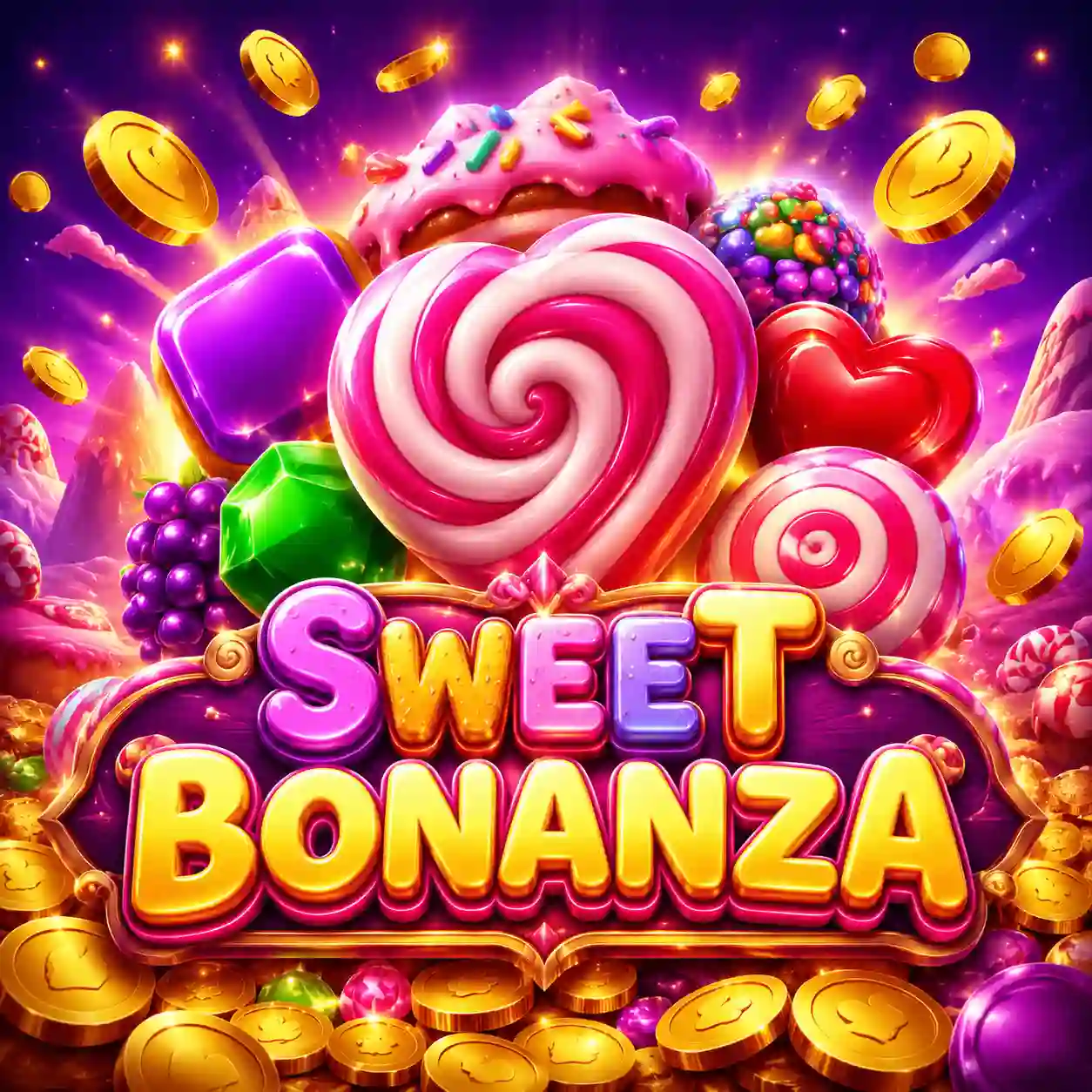Capa do slot Sweet Bonanza com doces coloridos e gelatinas